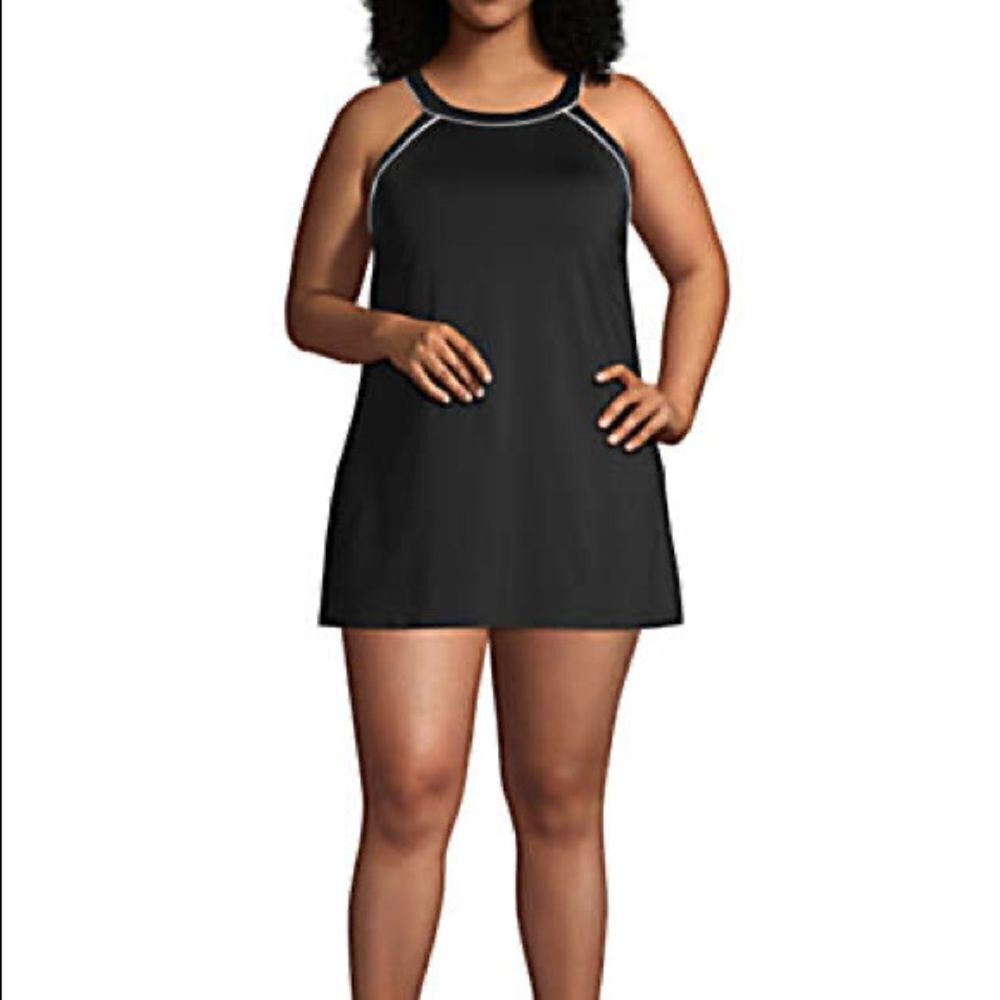 Land’s End Plus and Standard size high neck swimsuit dress one piece Black Var - Picture 4 of 9